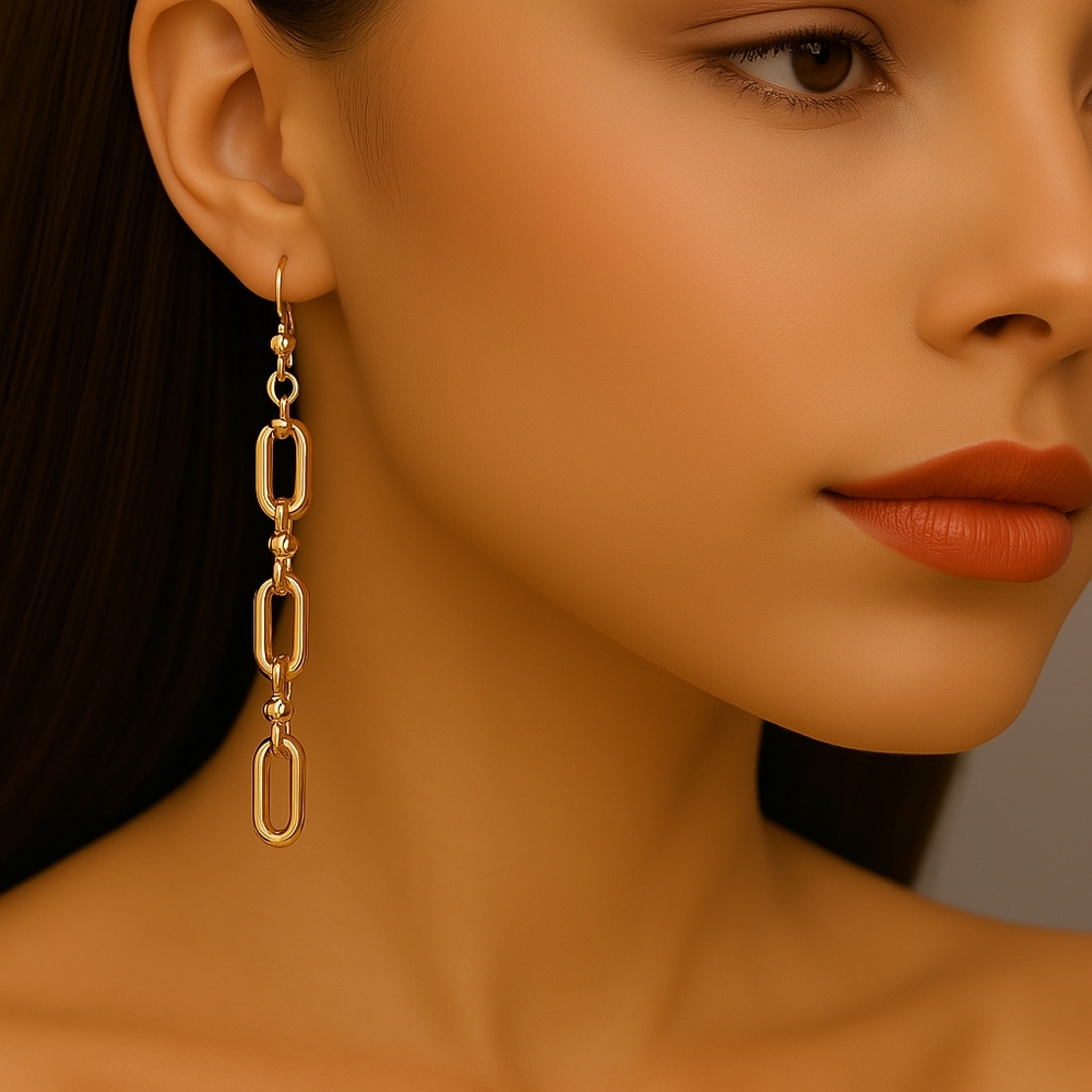 Geometric Drop Earrings By Max Studio - Gold Link Chain, Women's Fashion Jewelry